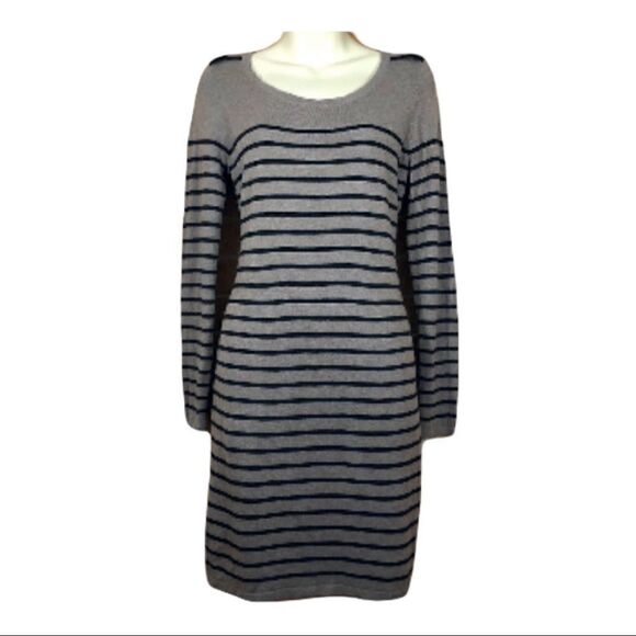 Loft | Gray Stripe Long Sleeve Sweater Dress | S - Picture 3 of 7